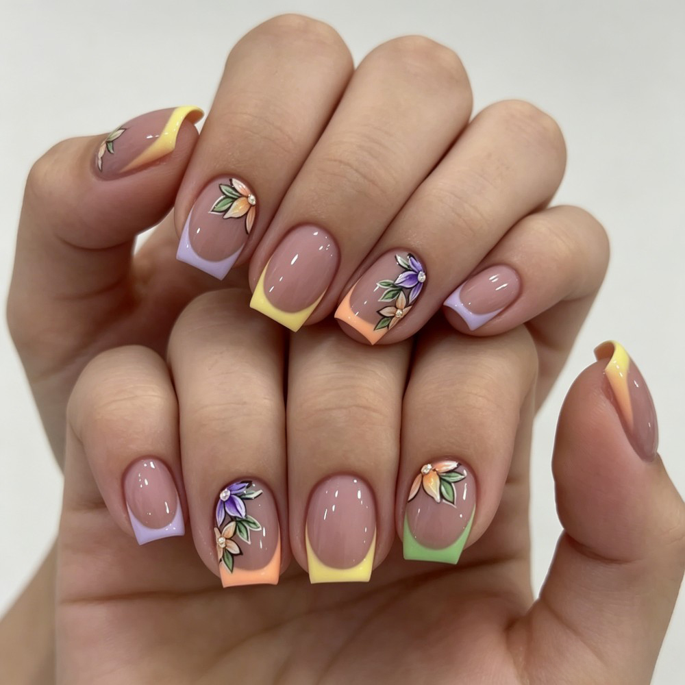 24Pcs Pink Floral French Tip G - Pressed Flower Art recension och pris