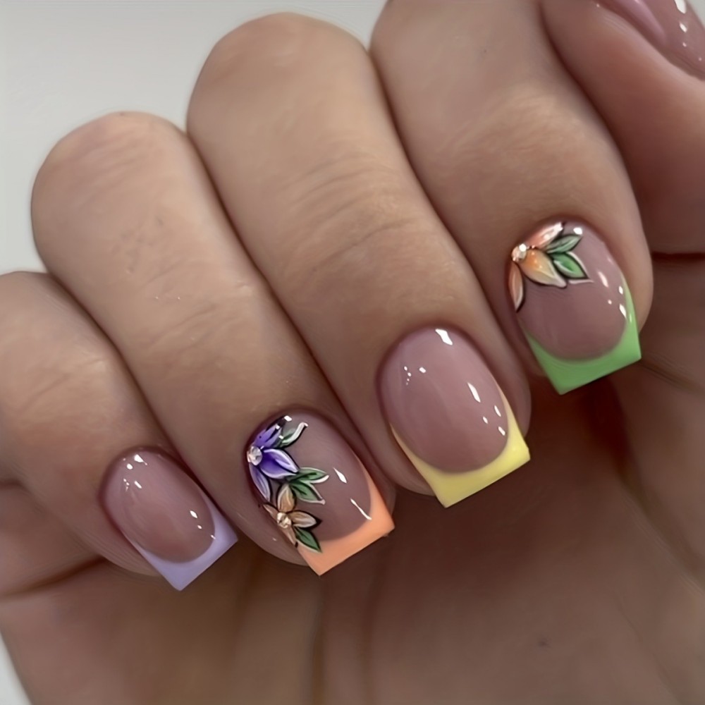 24Pcs Pink Floral French Tip G - Pressed Flower Art recension och pris