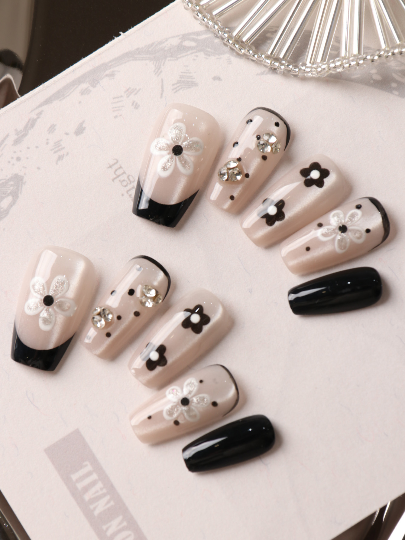10Pcs Press on Nails Fake Nail - Pressed Flower Art recension och pris