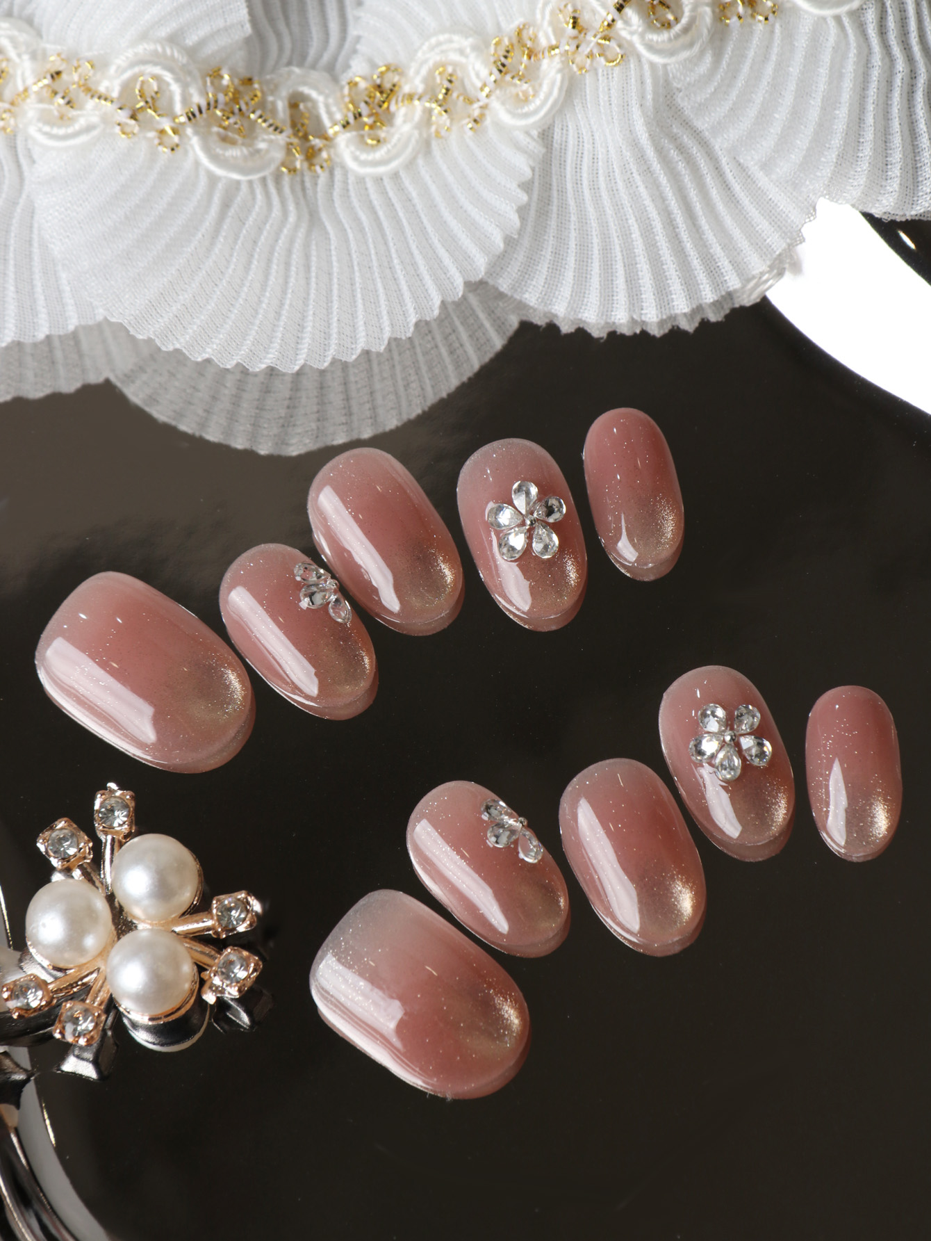 10Pcs Press on Nails Short Cat - Pressed Flower Art recension och pris